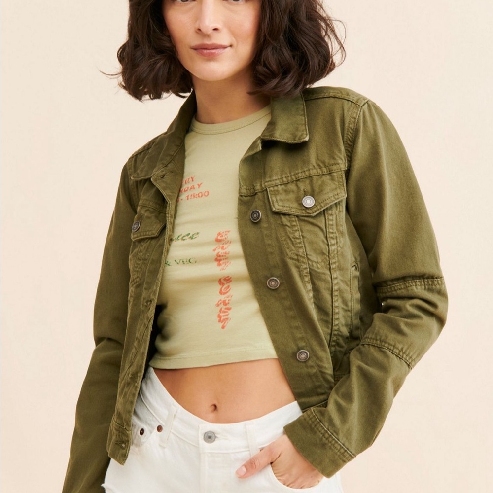 Free People Rumors Denim Jacket Size Small olive green